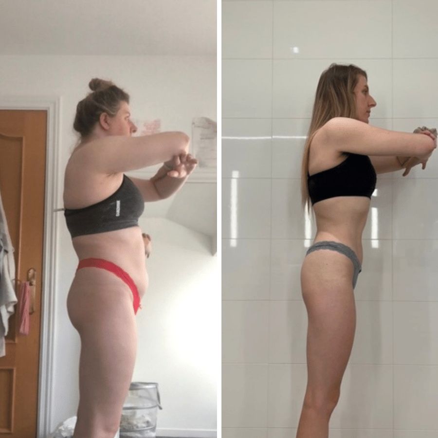 Katie side on, before and after